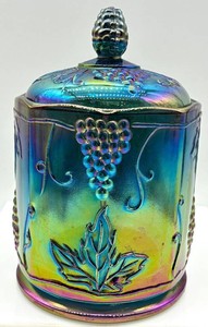 Vintage Indiana Glass Carnival Glass Jar With Cover - Blue #2