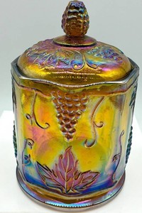 Vintage Indiana Glass Carnival Glass Jar With Cover - Marigold #3