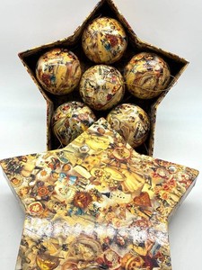 Paper Mache Christmas Ornaments in Star Box (Lot of 6)