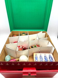 Christmas Ornament Assortment in Storage Tote - Mixed Lot