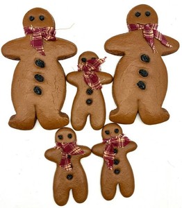 Gingerbread People Decorations With Plaid Scarves (Lot of 5)