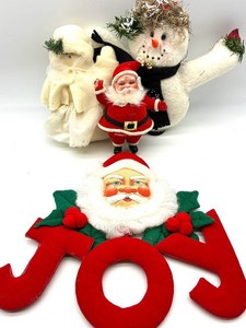 Vintage Christmas Decor Mixed Lot - Santa, Snowman, Snow Angel & JOY Hanging