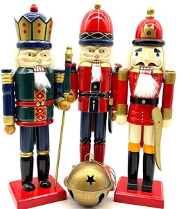 Painted Wooden Nutcrackers & Bell Ornament Mixed Lot