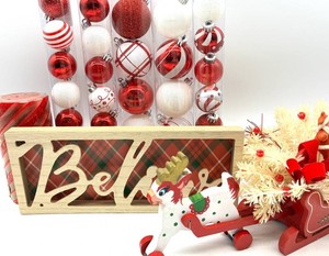 Christmas Decor Mixed Lot - Ashland Ornaments, Santa Sleigh & Bauble Sign