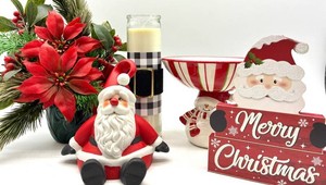 Christmas Decor Mixed Lot - Santa, Snowman Bowl, Candle & Arrangement
