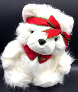 Christmas Santa Bear Plush With Hat, Scarf & Decorative Bib 1987