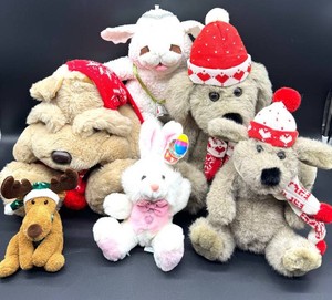Holiday Plush Animal Assortment - Dogs, Lamb, Bunny & Reindeer (Lot of 6)