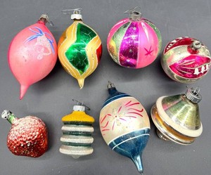 Vintage Assorted Hand-Painted Glass Christmas Ornaments (Lot of 8) including Germany and Shiny Brite