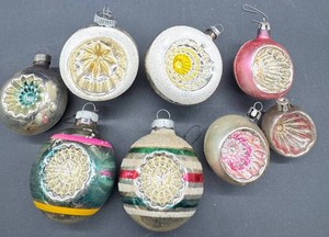 Vintage Molded Glass Christmas Ornaments With Reflectors and Mica (Lot of 8)