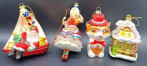 Decorative Christmas Ornaments - Santa, Shepherd, Cat & Holiday House Mixed Lot