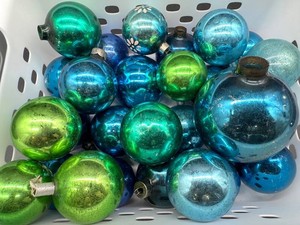 Vintage Shiny Brite Glass Christmas Ornament Mixed Lot - Blue, Green & Teal