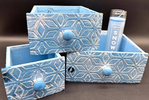 Blue Snowflake Wooden Drawers & Let It Snow Candle Mixed Lot