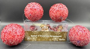 Disney Parks Victorian Ornaments & Red Beaded Christmas Balls (Lot of 7)