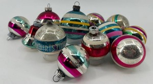 Vintage Christmas Ornaments - Multicolor Striped (Lot of 12)