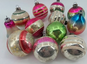 Vintage Christmas Ornaments - Assorted Designs (Lot of 12) - Stripes and Ombre