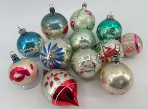 Vintage Christmas Ornaments - Assorted Designs (Lot of 12) - Stenciled and Painted
