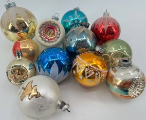 Vintage Glass Christmas Ornaments - Assorted Designs (Lot of 12) including Indents