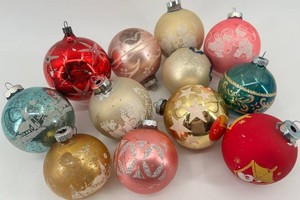 Vintage Christmas Glass Ornaments - Assorted Designs (Lot of 12) including Stencil and Mica
