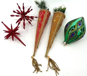 Vintage Christmas Ornaments - Starburst, Cone &amp Peacock Designs&nbsp