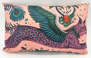 Decorative Jaguar & Peacock Throw Pillow - 18 X 11 in