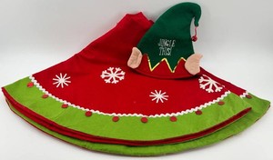 Christmas Tree Skirt & Elf Hat Decor Set