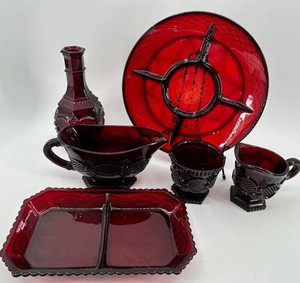 Avon Cape Cod Ruby Red Pressed-Glass Serving Set&nbsp