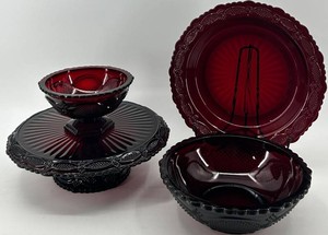 Avon Cape Cod Ruby Red Glass Serving Pieces&nbsp