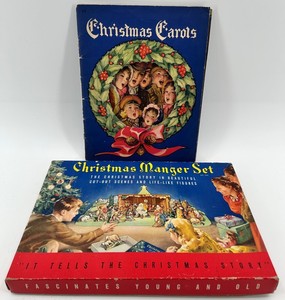 Vintage Christmas Carols Book & Manger Set