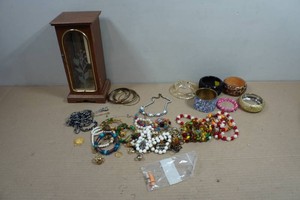 Vintage Wooden Jewelry Table Cabinet with Costume Jewelry