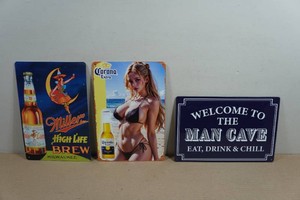 3 Novelty Metal Signs - Beer, Man Cave