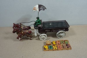 Vintage Cast Iron Fruit and Vegetable Horse Drawn Wagon
