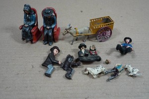 Vintage Cast Iron People and Wagon with Mule