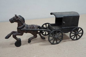 Vintage Cast Iron Horse Drawn Buggy with Children Riding