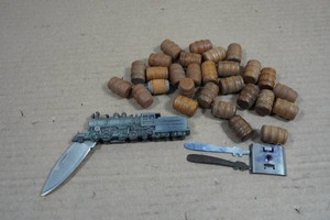 Locomotive Pocket Knife and Model Wood Barrels