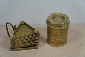 Brass Cigarette Humidor and Ashtrays