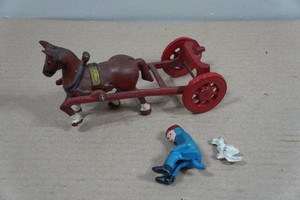 Vintage Cast Iron Horse with Cart, Rider, and Dog