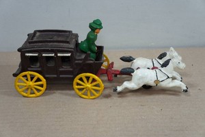 Vintage Cast Iron Horse Drawn Stagecoach with Driver