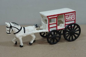 Vintage Cast Iron Horse Drawn Milk Wagon