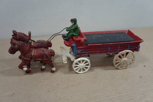 Vintage Cast Iron Horse Drawn Wagon with Driver