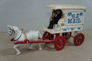 Vintage Cast Iron Horse Drawn US Mail Wagon
