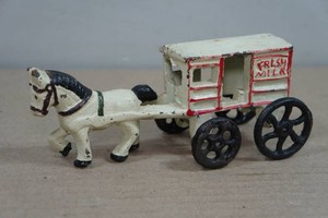 Vintage Cast Iron Horse Drawn Milk Wagon