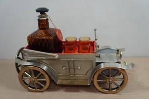 Vintage Liquor Decanter and Glass Set with Car Storage