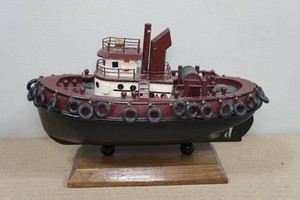 Folk Art Wood Harbor Tugboat