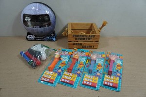Assorted Pez Dispensers and Wood Crate