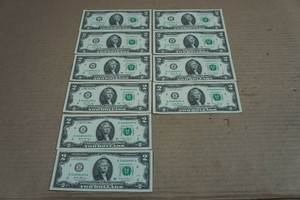 10 Uncirculated Sequential US $2 Bills