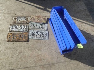 Antique Collector License Plates & Blue Bins