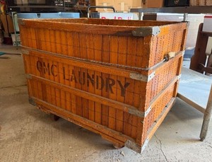 Awesome Old Vintage Industrial Wood Slat Laundry Cart