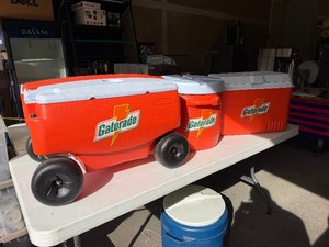 Group of GATORADE Coolers &amp Drink Dispenser wRolling cooler