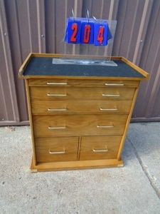 Wood tool box. New condition. Slight damage on 1 corner. Never been assembled. As shown.