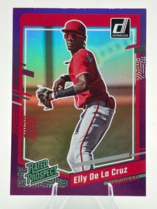 2023 Panini Donruss Elly De La Cruz Rated Prospect Purple Holo #57 Cincinnati Reds Baseball Card